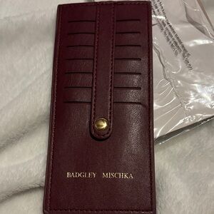 Badgley Mischka Dark Red Leather Card Holder
